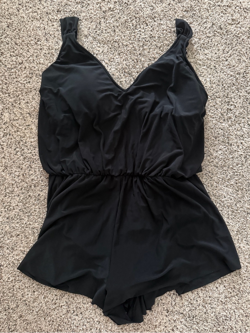 Black V-Neck One-Piece Swim Romper